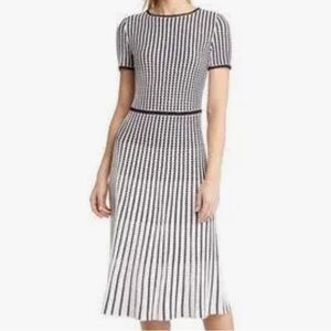 New ▶️ Ming Wang ◀️ Grid Stripe Flare Knit Dress. XS